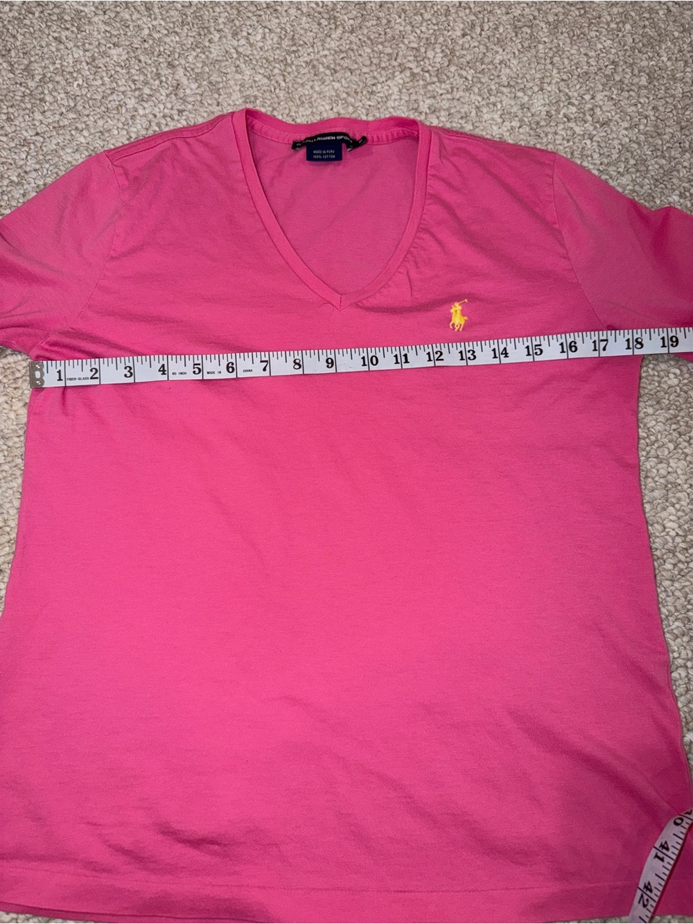 Ralph Lauren Sport Pink 100% Cotton Long Sleeve V-Neck Tee Medium - Picture 7 of 8